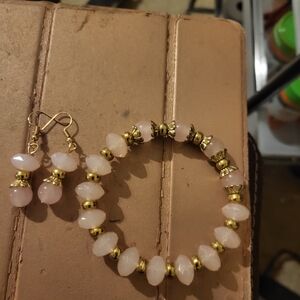 2pieceElegant Gold and Pink Fashion Jewelry Set